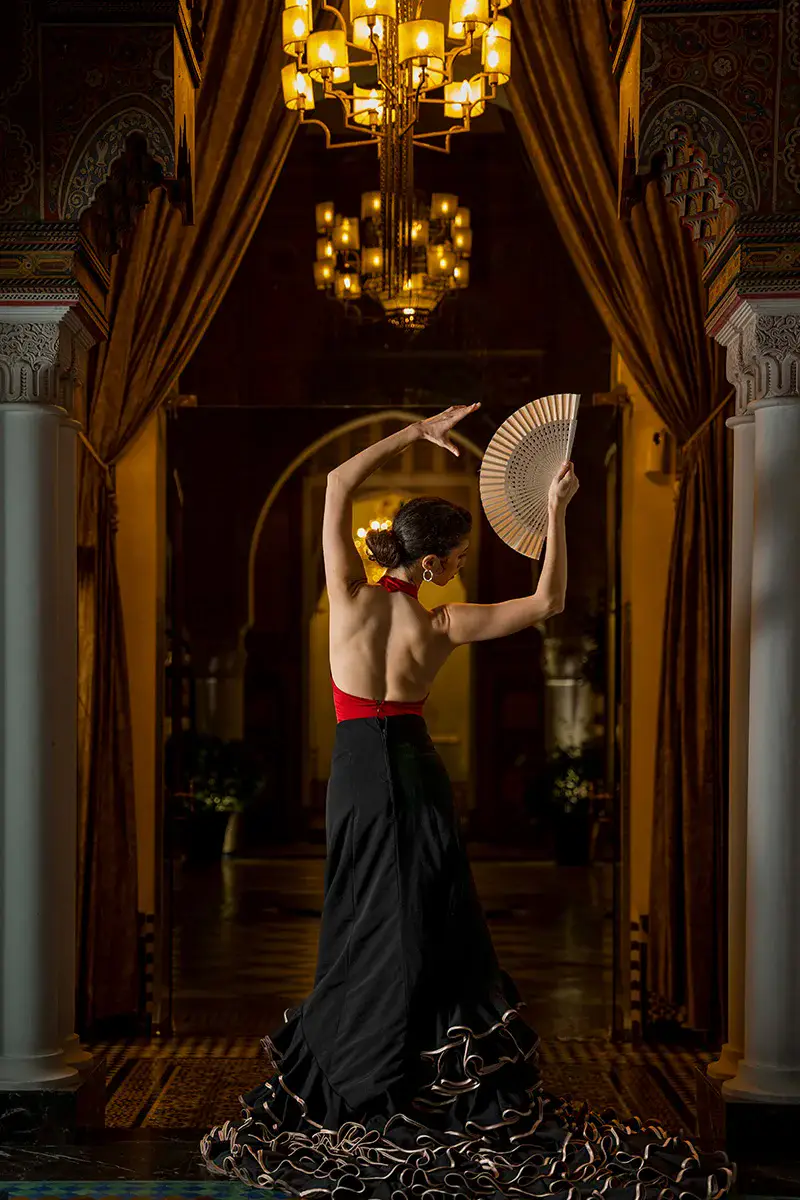 Palais Faraj interior with archway and chandelier